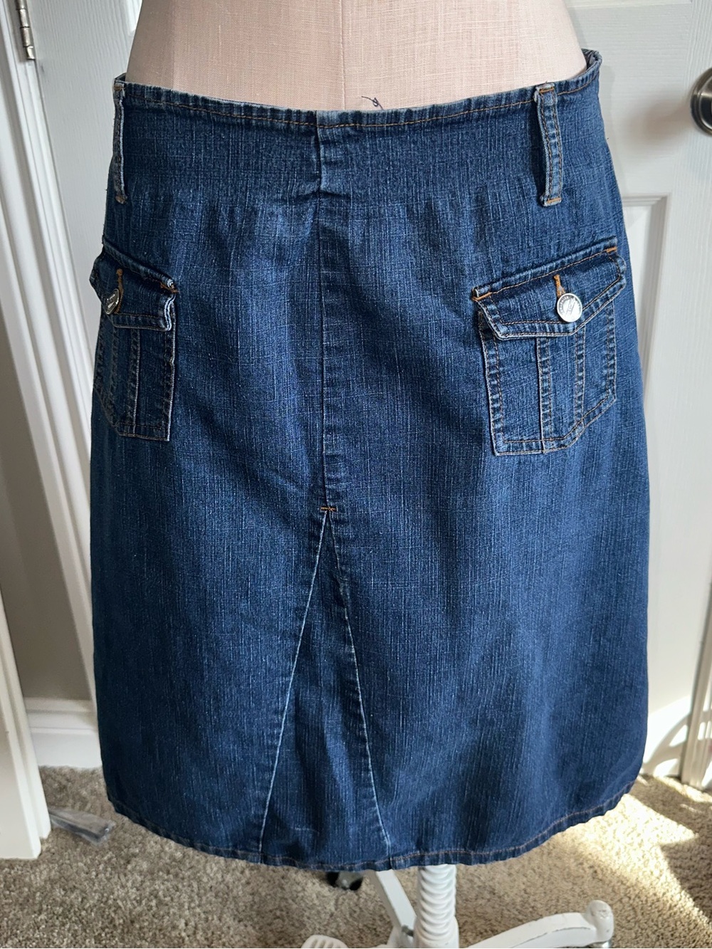 Vintage Classic Dark Blue Denim Skirt - Casual Utility Style